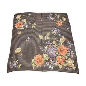 Echo Silk Scarf Vintage Brown Floral Striped Square 34 x 35" 1970s - 1980s